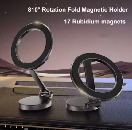 حامل مغناطيسي للهاتف قابل للطي والدوران 810° – مزوّد بـ 17 مغناطيس روبيديوم قوي